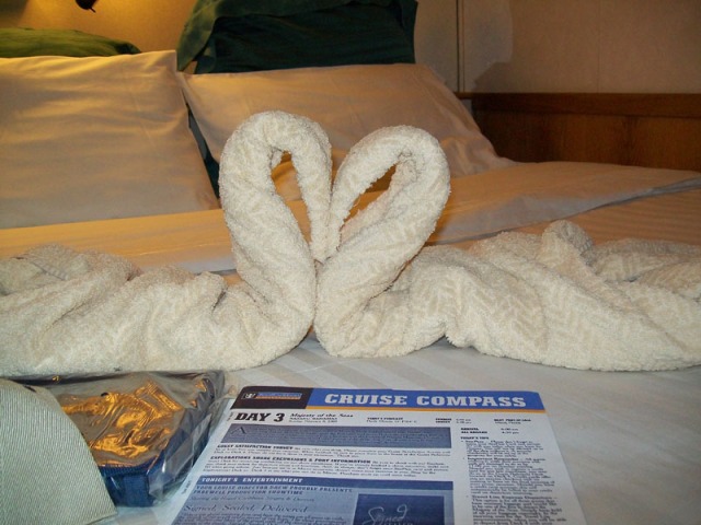 Once we came back to the room and the towels were made into swans.